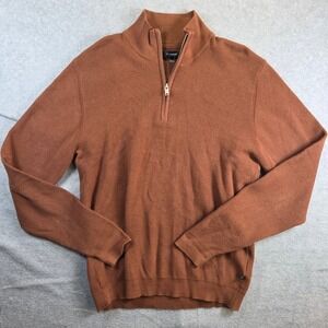 Matinique Quarter Zip Sweater Men XL Rust Orange Textured Waffle Knit Pullover